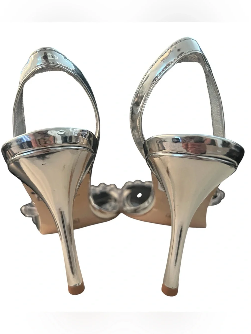 Larroudé Silver Swarovski Crystal Clear Slingback Heels Size 8